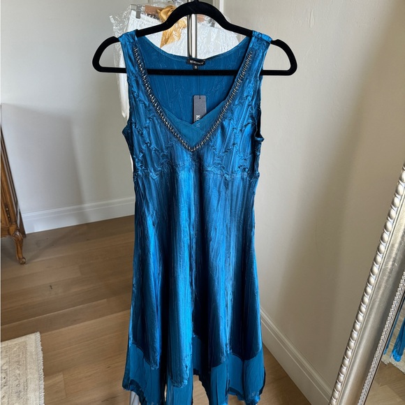 KOMAROV Designer V-neck Midi Cocktail Formal Dress Peacock Blue - Picture 11 of 11